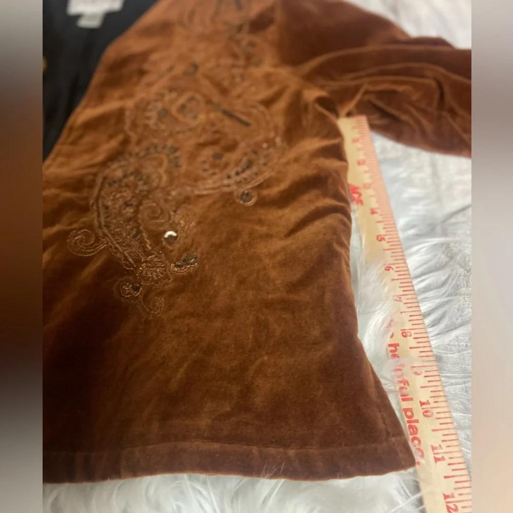 Chico's Sz 2 Rich Rust Velvet Sequined Embroidered Women’s Blazer - Picture 10 of 12